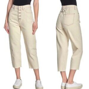 Free People NWOT High Rise Barrel Button Fly Cropped Jeans Ivory Cream Size 29